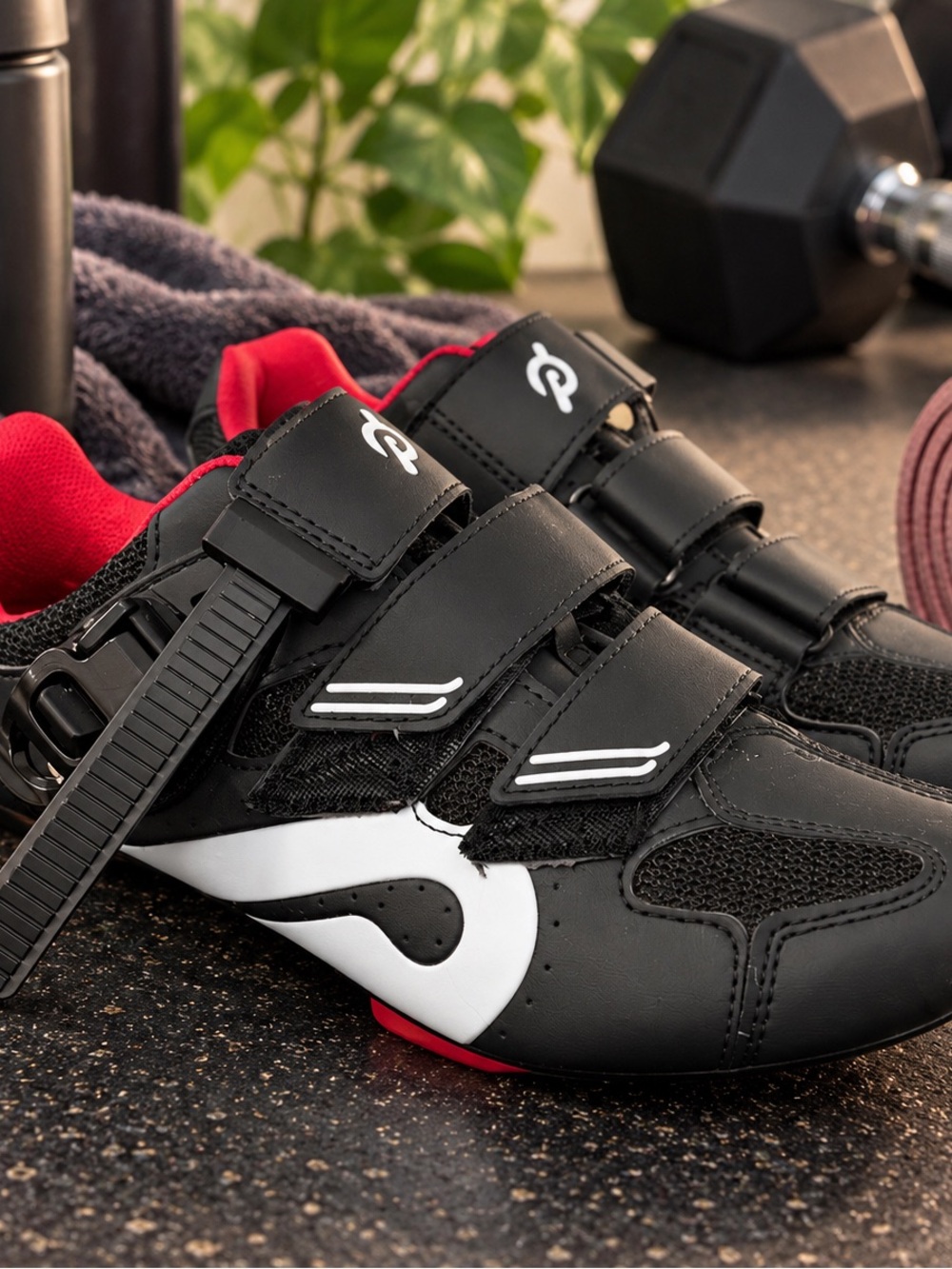Peloton Black & Red Cycling Shoes with White Accents - Size 37